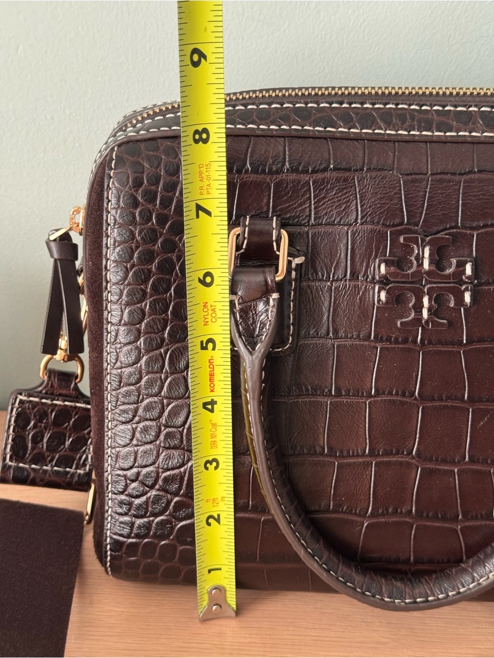 Tory Burch Dark Mahogany Thea Crocodile Embossed Web Small Satchel - Picture 10 of 12
